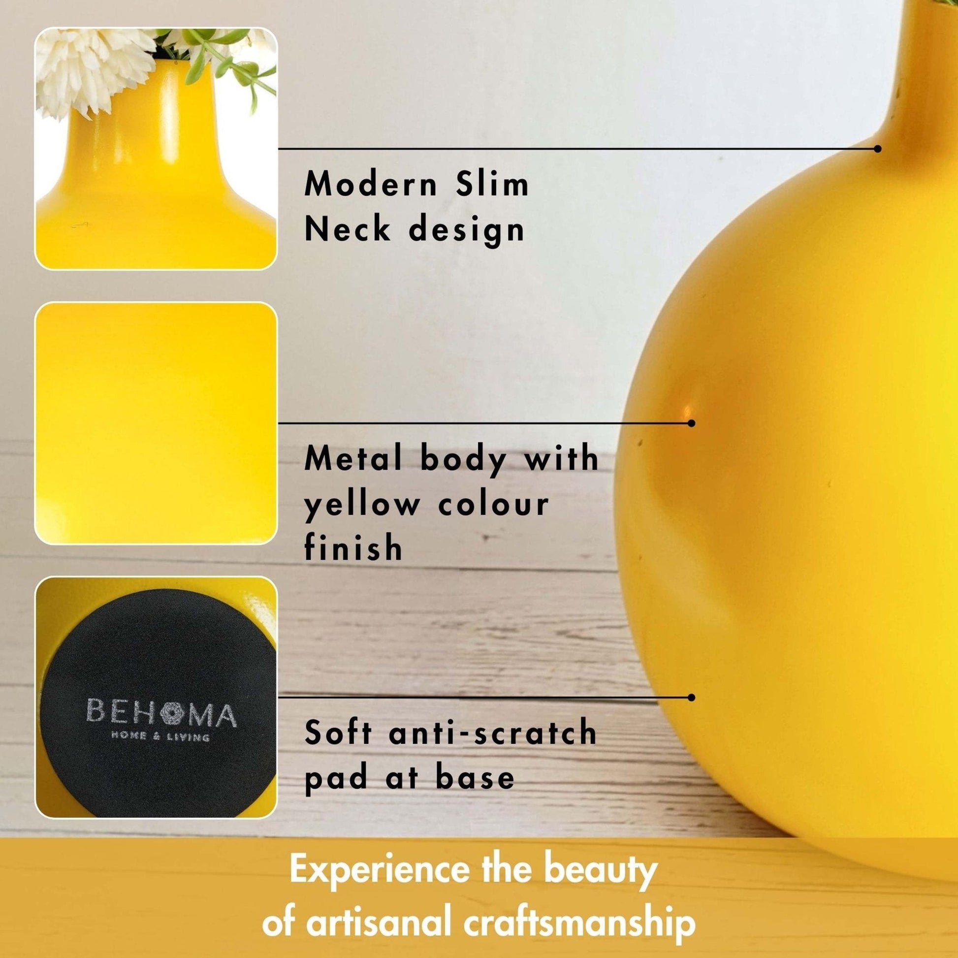 Metal Flower Vase | Yellow - Behoma