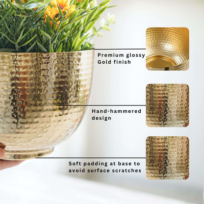 Metal Hammered Bowl Planter - Gold, 5.5'' - Behoma
