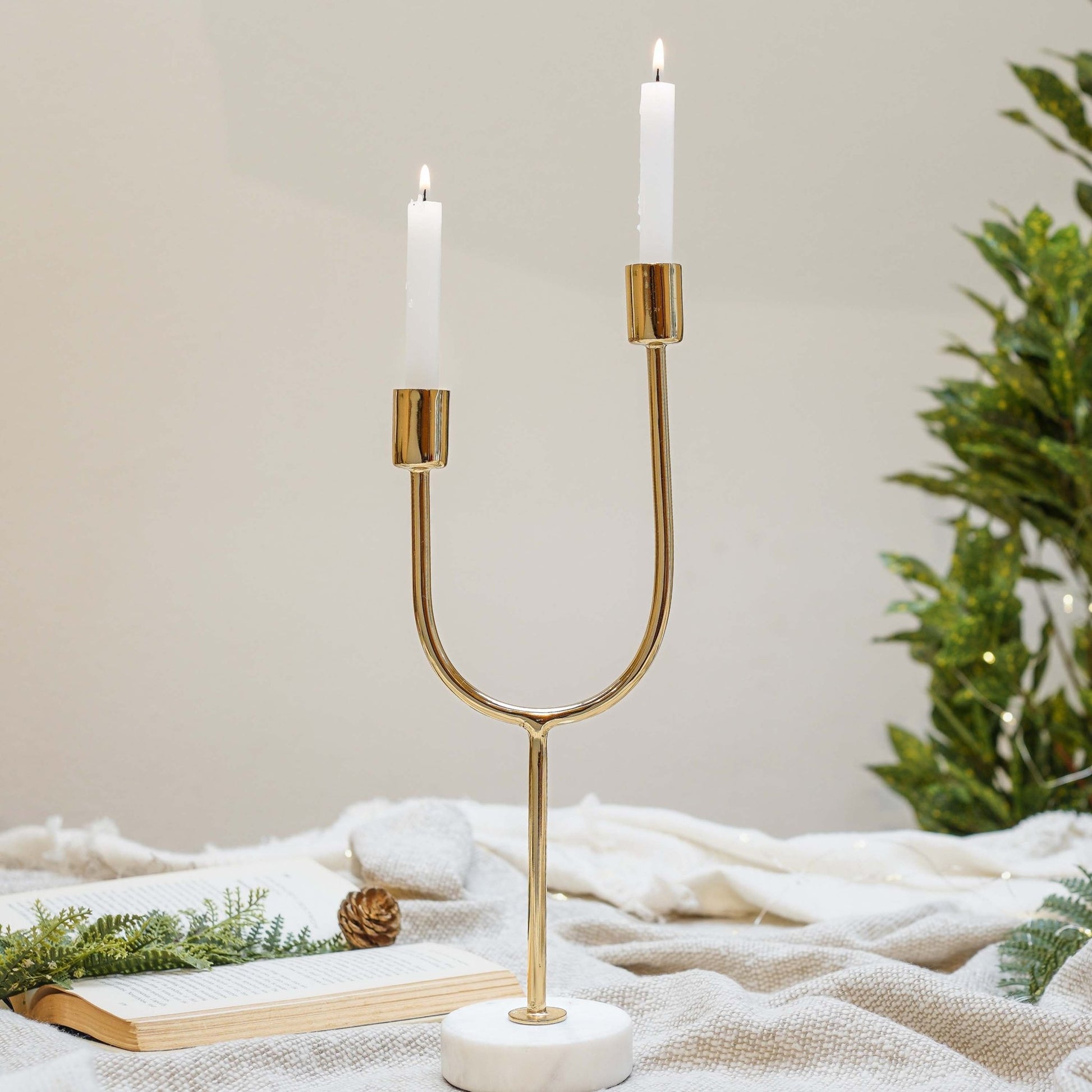 Metal Hammered Candle Holder Set of 2 - Gold - Behoma
