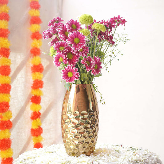 Behoma Metal Modern Half Hammered Flower Vase, Gold, 8.1'' - Behoma