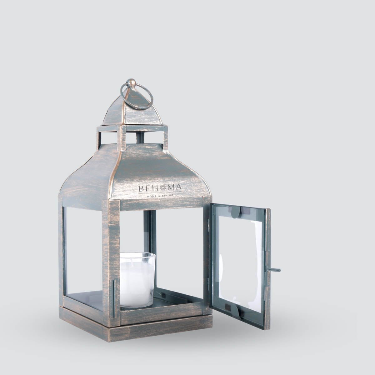 Miami Lantern, Rustic Dusk Green - Set - 11.4'' & 10.8'' - Behoma