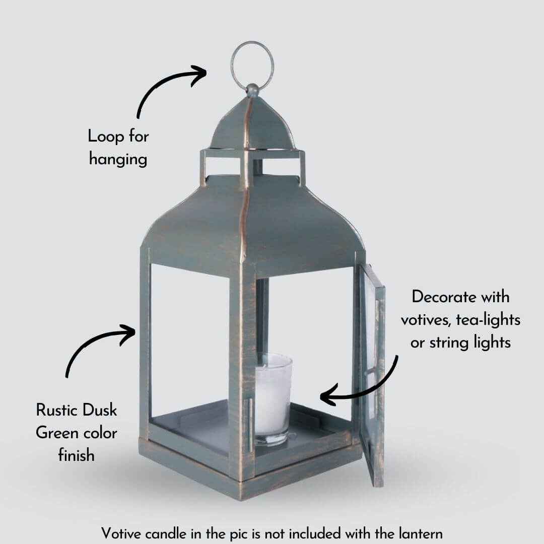 Miami Lantern, Rustic Dusk Green - Set - 11.4'' & 10.8'' - Behoma