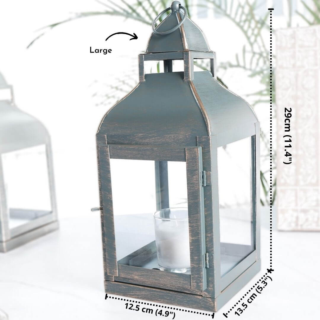 Miami Lantern, Rustic Dusk Green - Set - 11.4'' & 10.8'' - Behoma