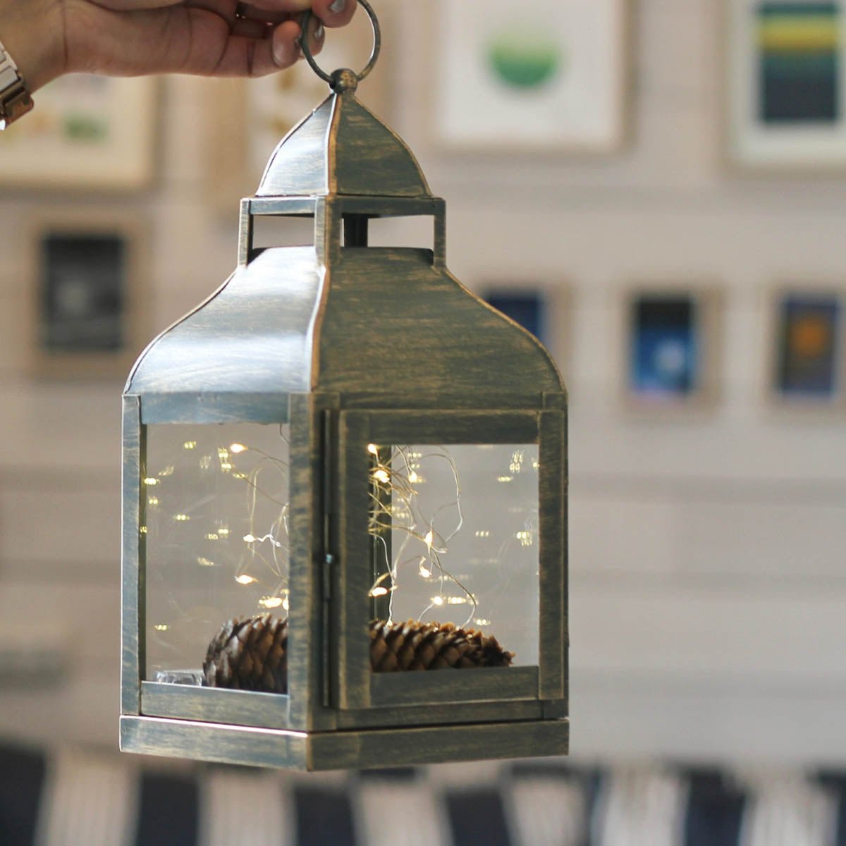 Miami Lantern, Rustic Dusk Green - Set - 11.4'' & 10.8'' - Behoma