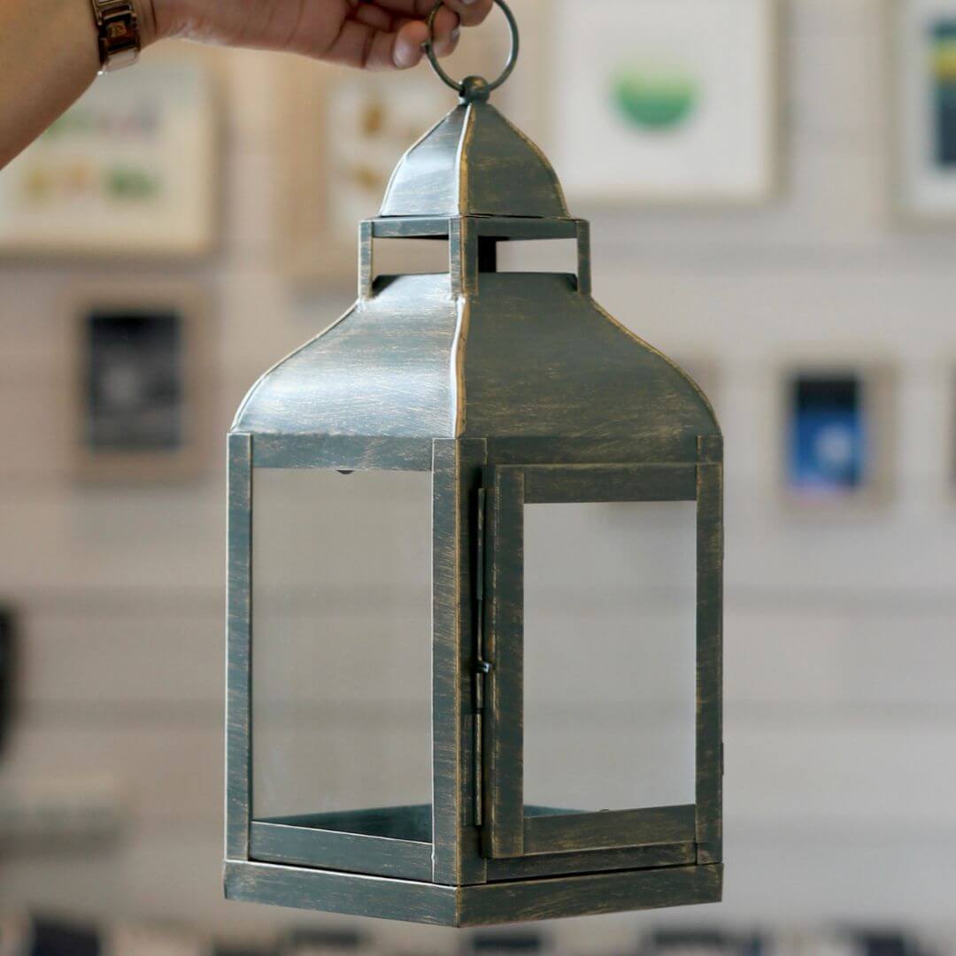 Miami Lantern, Rustic Dusk Green - Set - 11.4'' & 10.8'' - Behoma