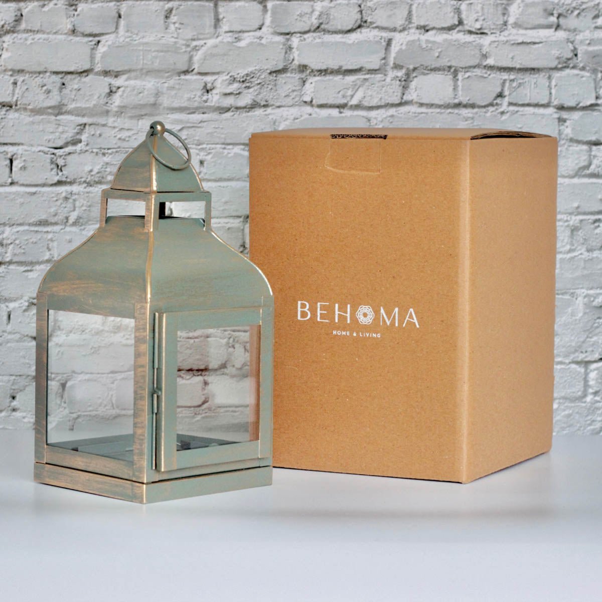 Miami Lantern, Rustic Dusk Green - Set - 11.4'' & 10.8'' - Behoma