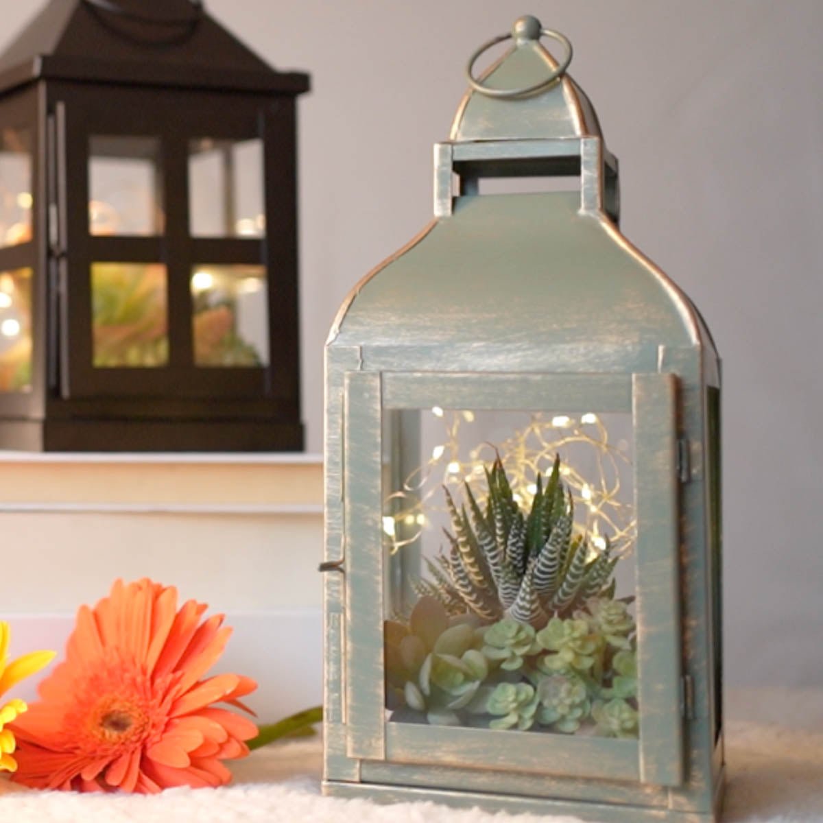 Miami Lantern, Rustic Dusk Green - Set - 11.4'' & 10.8'' - Behoma