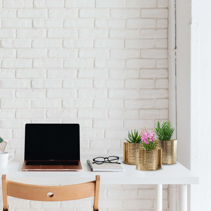 Mini Table - top Hammered Planter, Gold, Set - 4.1'', 3.5'' & 3.1'' - Behoma
