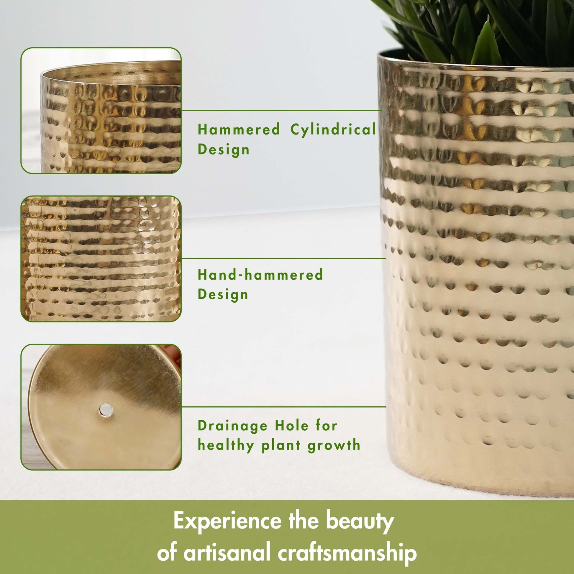 Mini Table - top Hammered Planter, Gold, Set - 4.1'', 3.5'' & 3.1'' - Behoma