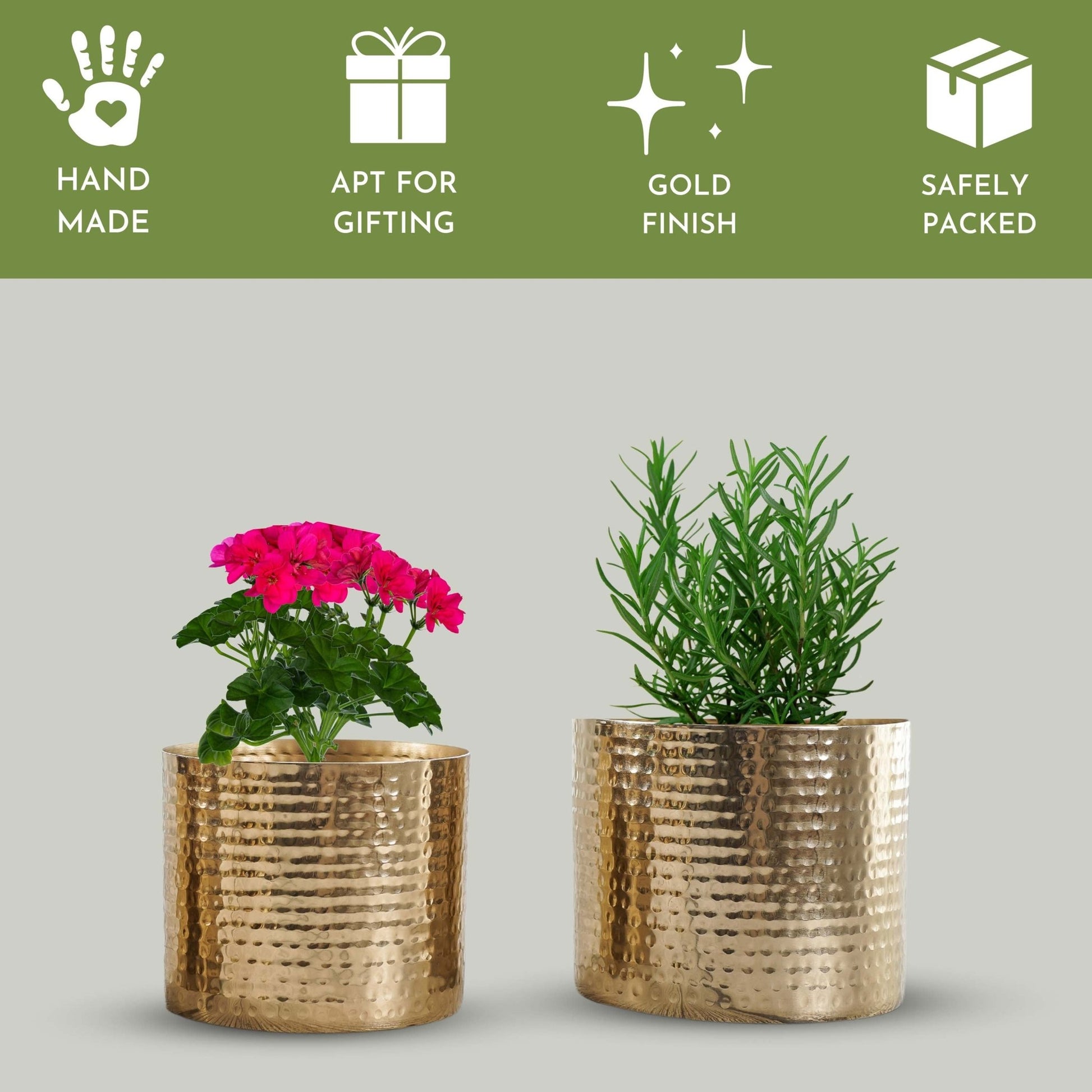 Mini Table - top Hammered Planter, Gold, Set - 4.1'', 3.5'' & 3.1'' - Behoma