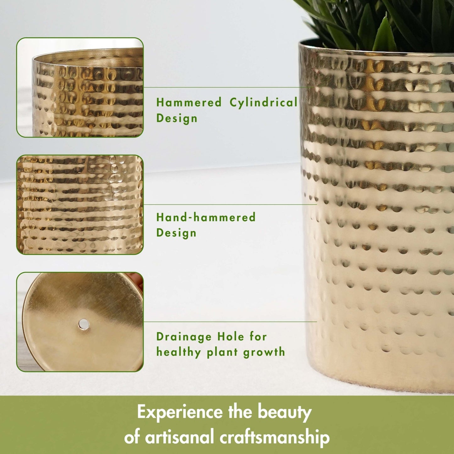 Mini Table - top Hammered Planter, Gold, Set - 4.1'', 3.5'' & 3.1'' - Behoma