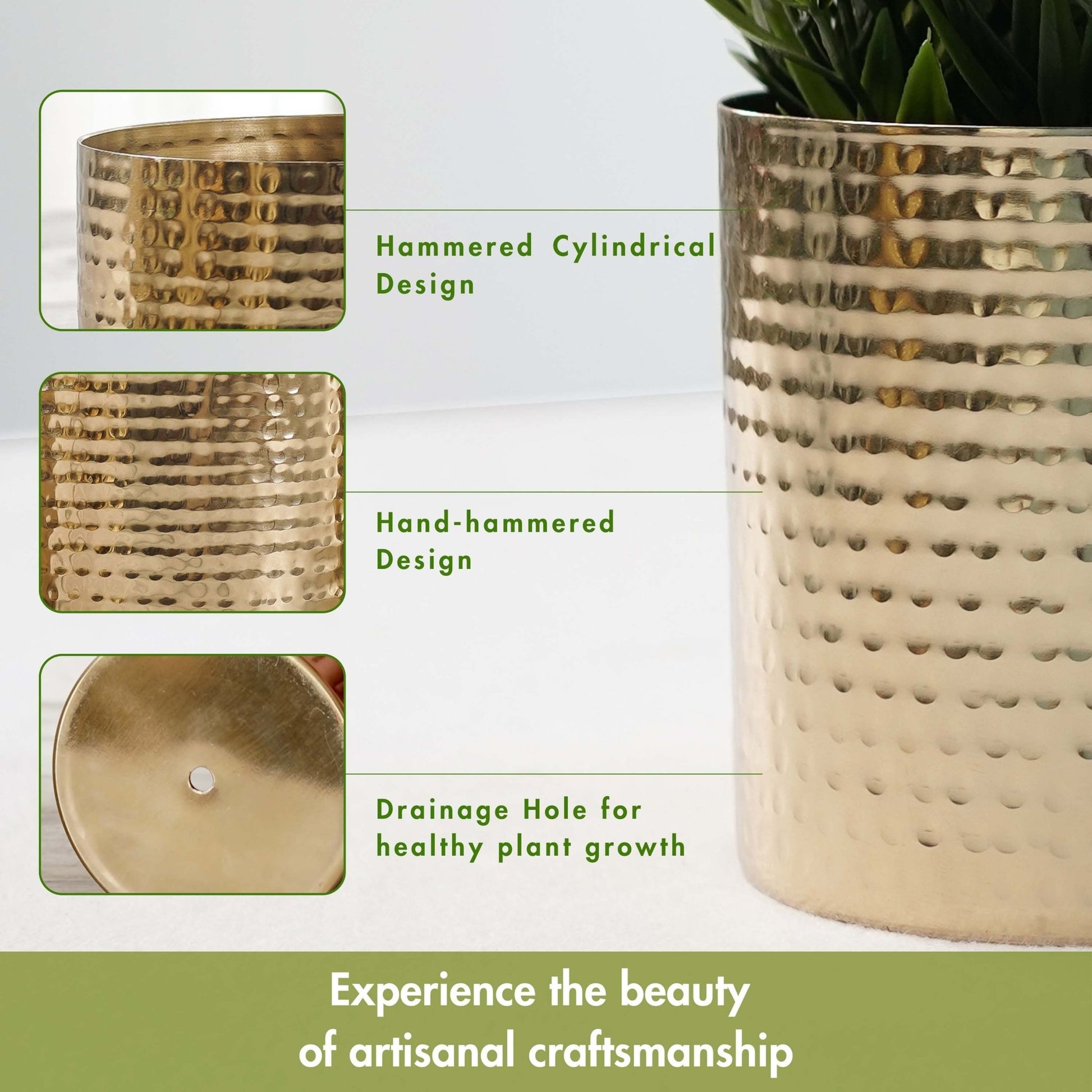 Mini Table - top Hammered Planter, Gold, Set - 4.1'', 3.5'' & 3.1'' - Behoma