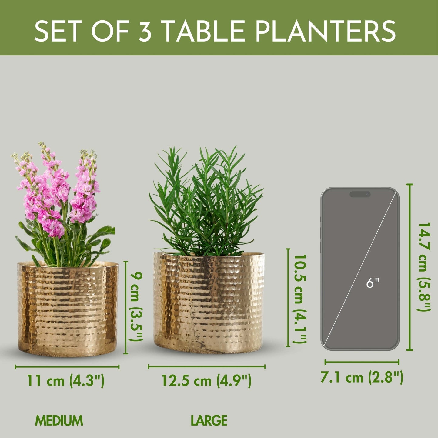 Mini Table - top Hammered Planter, Gold, Set - 4.1'', 3.5'' & 3.1'' - Behoma
