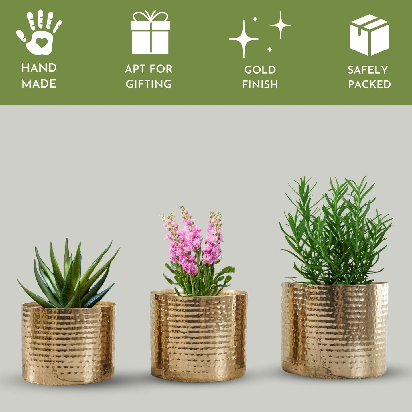 Mini Table - top Hammered Planter, Gold, Set - 4.1'', 3.5'' & 3.1'' - Behoma