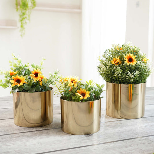 Mini Table - top Metal Plant Stand, Gold, Set - 4.1'' & 3.5'' - Behoma