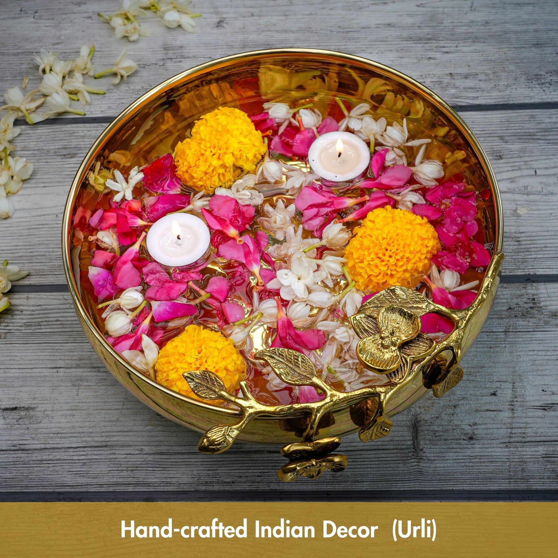 Brass Urli, Brass urli for pooja, Traditional urli bowl, Floating flower urli