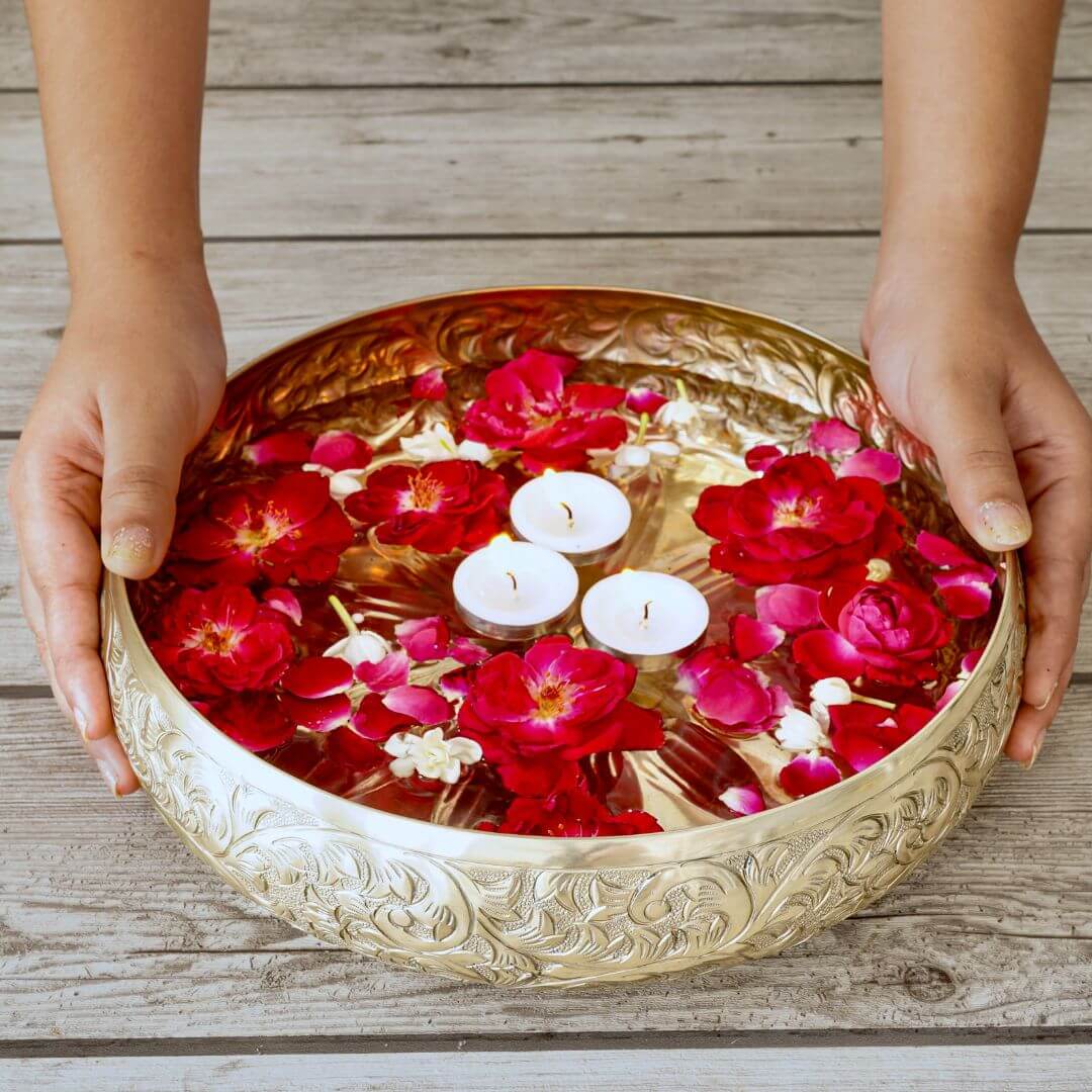Metal urli, Metal urli bowl, Traditional urli bowl, Floating flower urli