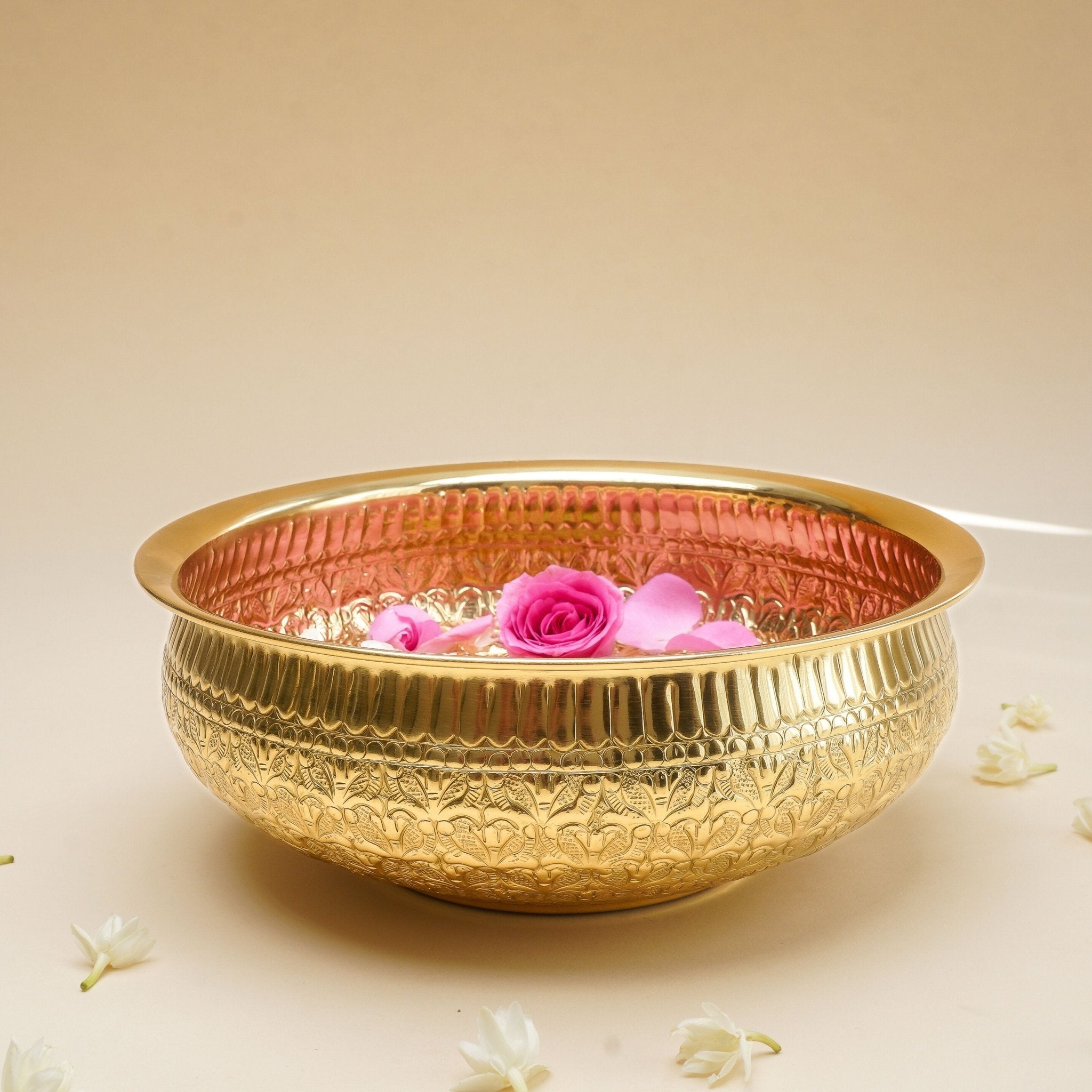 Brass Urli, Brass urli for pooja, Traditional urli bowl, Floating flower urli, Decorative brass urli