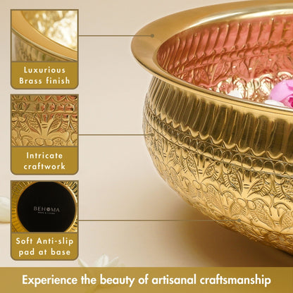Brass Urli, Brass urli for pooja, Traditional urli bowl, Floating flower urli, Decorative brass urli