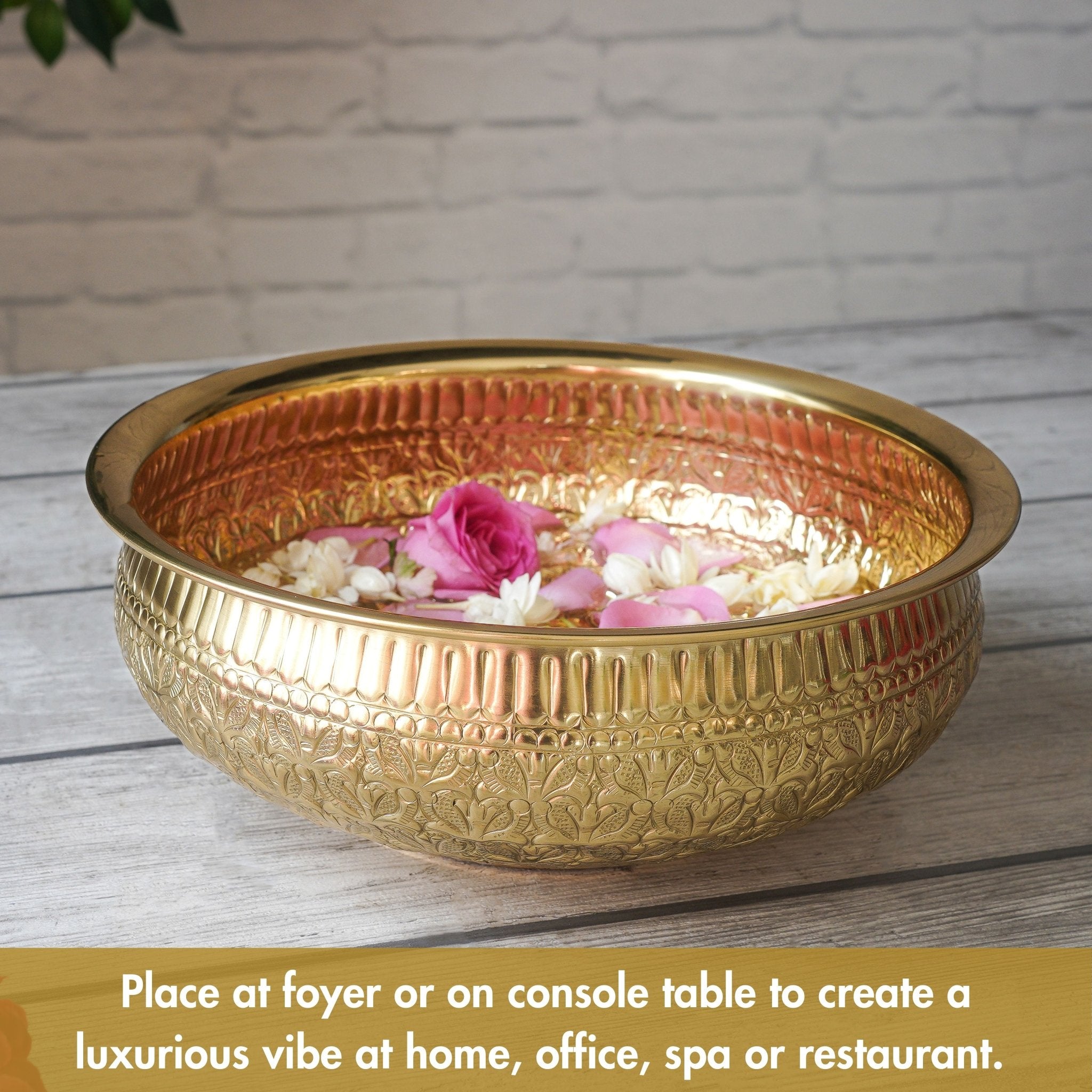 Brass Urli, Brass urli for pooja, Traditional urli bowl, Floating flower urli, Decorative brass urli