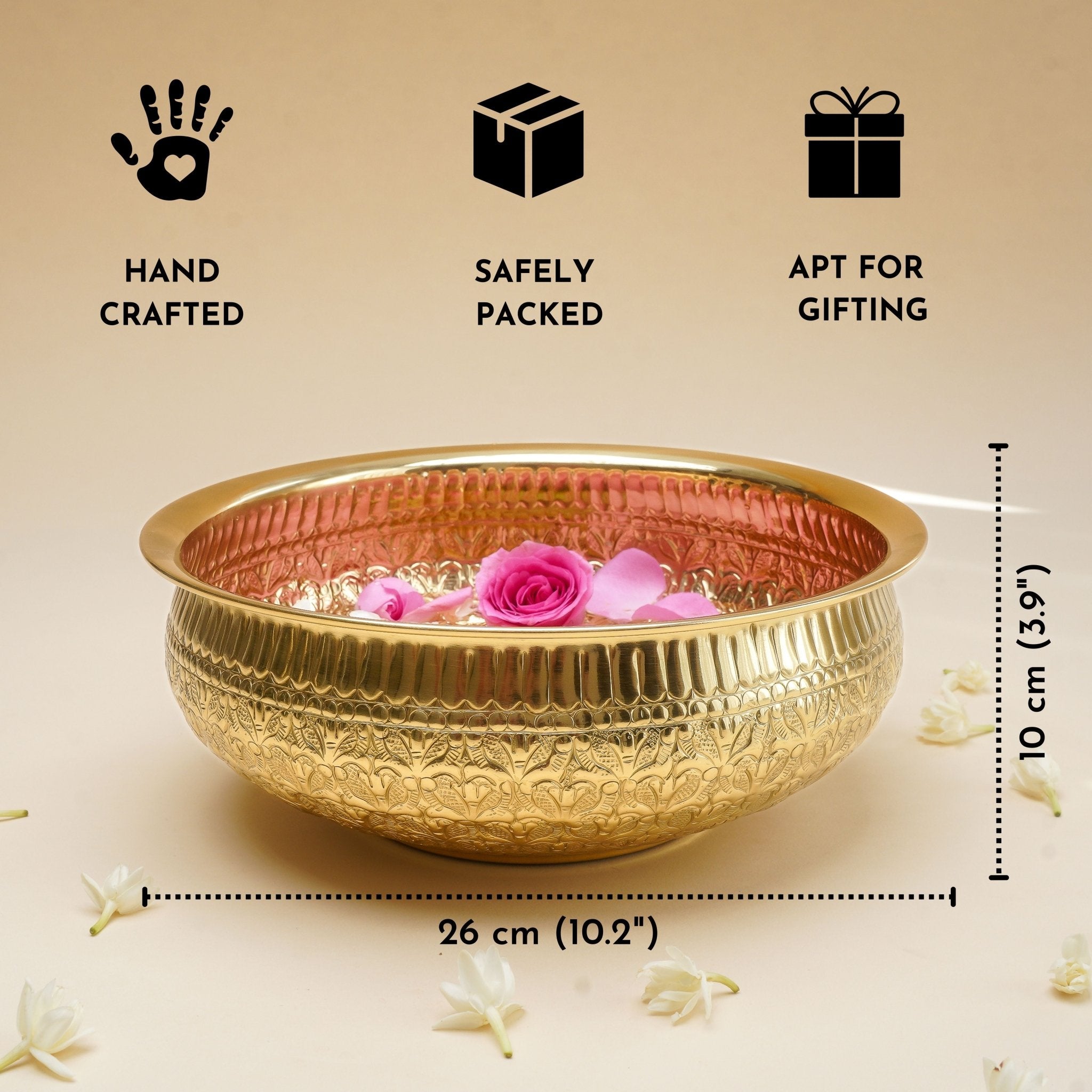 Brass Urli, Brass urli for pooja, Traditional urli bowl, Floating flower urli, Decorative brass urli