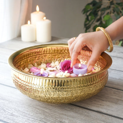 Brass Urli, Brass urli for pooja, Traditional urli bowl, Floating flower urli, Decorative brass urli