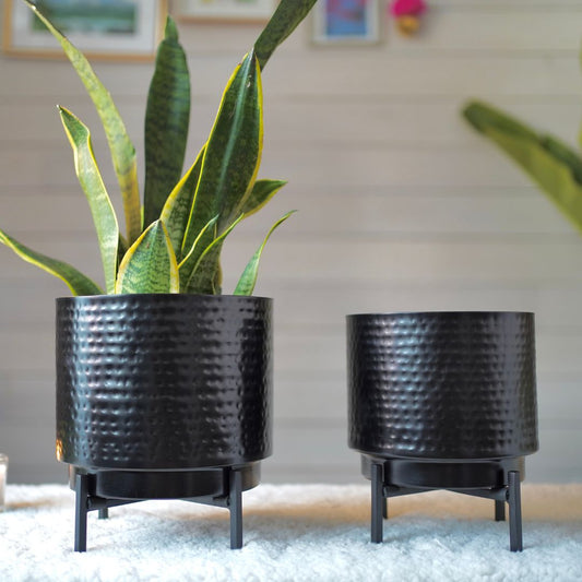 Metal Planter pot, Black with stand set of 2 