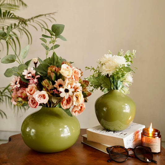 Olive green flower vase set of 2 